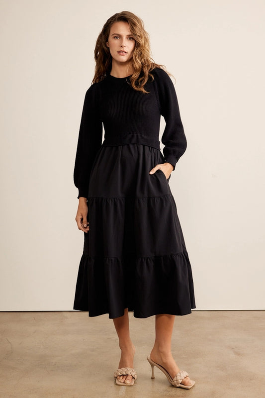 IF Sweater Midi Dress with Tiered Ruffles