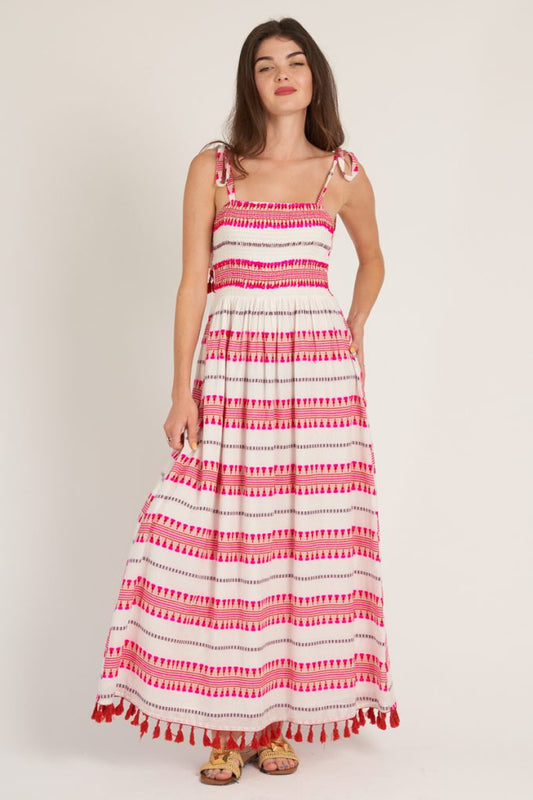 EC Embroidered Striped Maxi Dress