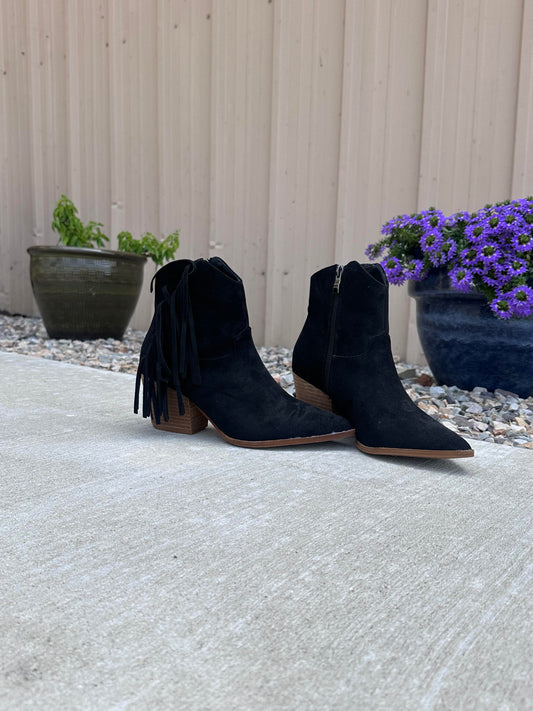 Black Fringe Booties