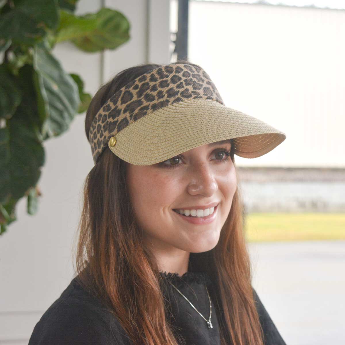 Natural/ Leopard One Size Sun Visor