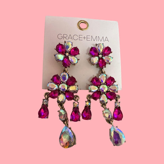 Pink and clear Dimond dangled earrings