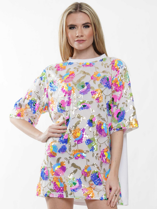 WD Multi Flower Sequin Dress