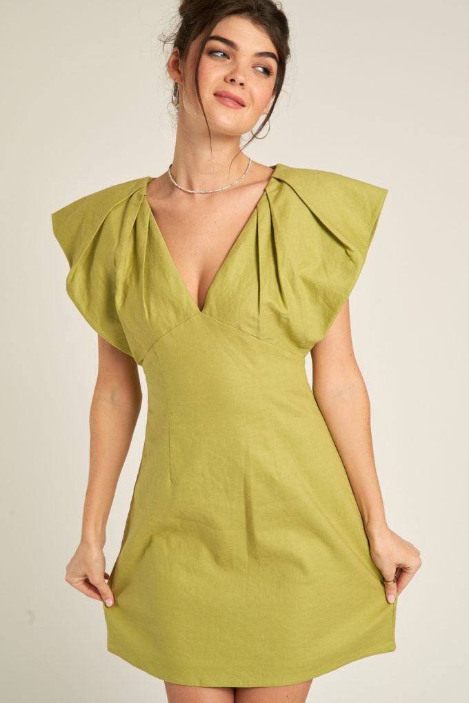 EC Lime V-Neck Mini Dress