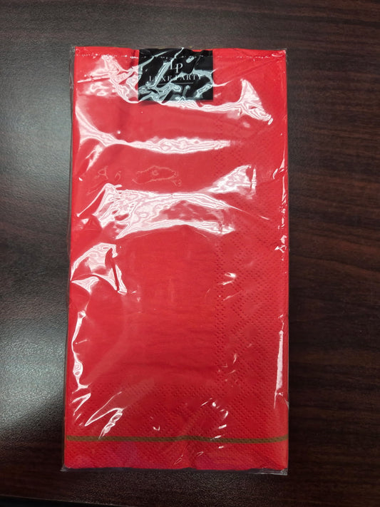 Bright red napkins with gold trim