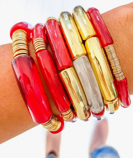 Red Marble Tube Bamboo Bracelet