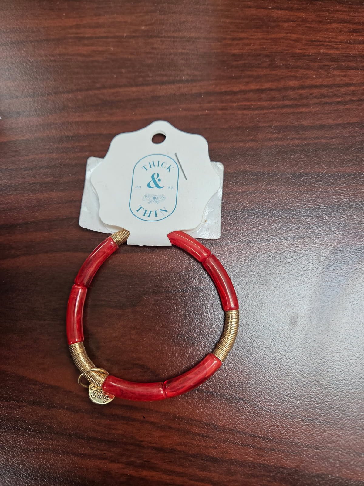 Red Marble Tube Bamboo Bracelet