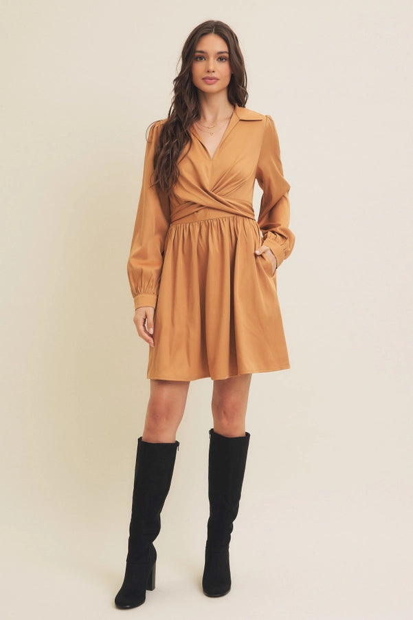 IF Waist Wrap Tie Twill Mini Dress with Pockets