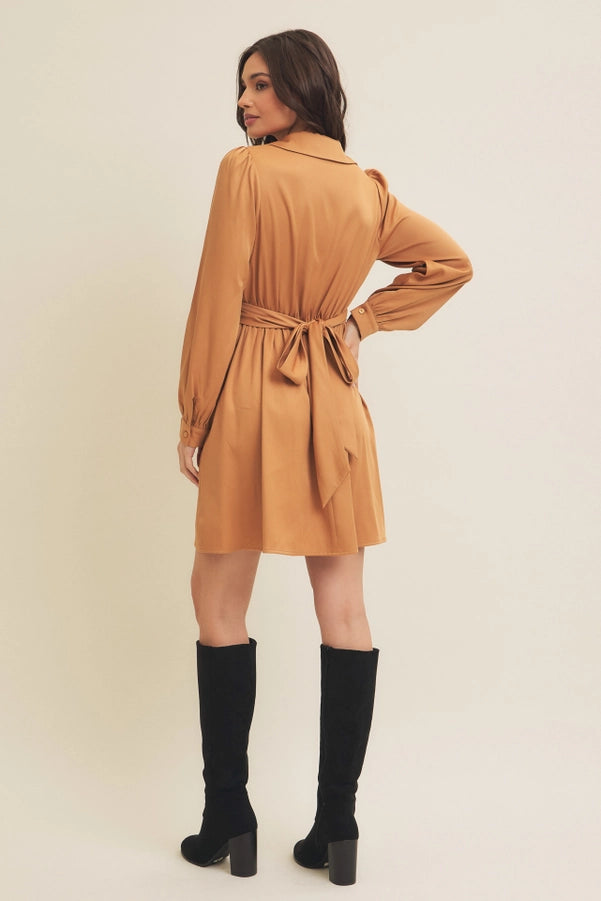 IF Waist Wrap Tie Twill Mini Dress with Pockets